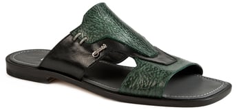 Mauri "5050" Forest Green / Black Genuine Shark /  Karung Slide-In Open Toe Sandals.