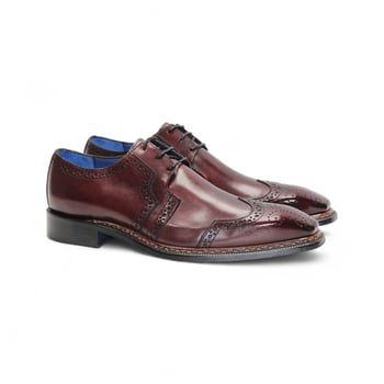 Emilio Franco Marco Burgundy Calf Leather Men's Derby Shoes, Hand-stitched