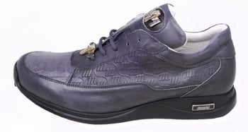 Mauri "King" 8900/2 Medium Grey Genuine Embossed Nappa  / Baby Crocodile Sneakers With Silver Alligator Head