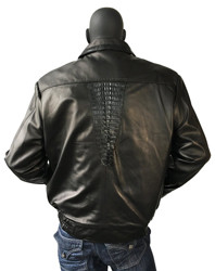 G-Gator Black Leather Bomber Jacket With Alligator Pocket / Collar / Back Trimming 2035.