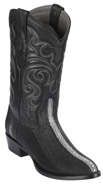 Los Altos Black Genuine Stingray Round Toe Cowboy Boots 651105