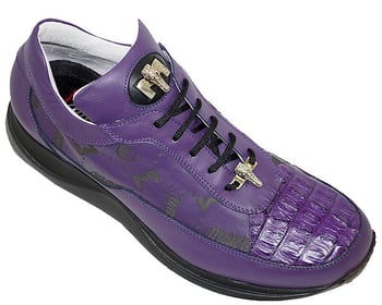 Mauri 8900 Grape Genuine Hornback Crocodile And Mauri Embossed Nappa Leather Sneakers With Silver Mauri Crocodile Head