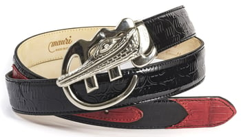 Mauri Genuine Patent Embossed / Baby Crocodile Hand-Painted Belt With Buckle AB6.