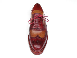 Paul Parkman 027 Burgundy & Camel Genuine Triple Leather Sole Wingtip Brogues Shoes