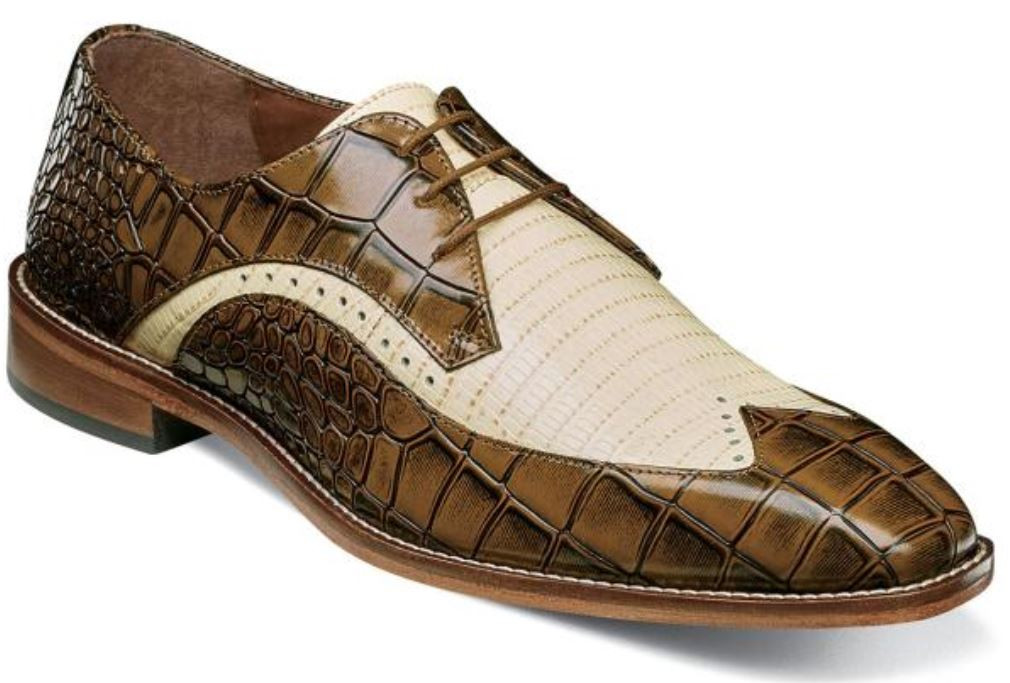 Stacy Adams Trazino Mustard Multi Crocodile-Lizard Print Leather Wingtip Oxford Travato Wingtip Oxford-25737 – MilanoMensWear main image 4