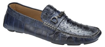 Mauri "Felix" 9226 Wonder Blue Genuine Ostrich / Eel Hand-Painted Shoes