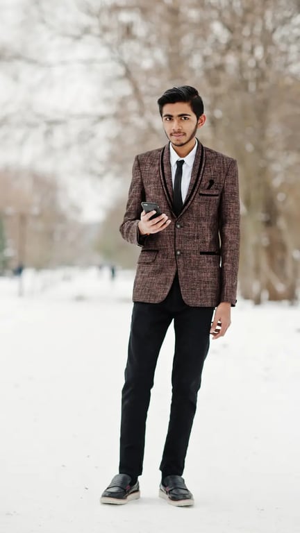 a man wearing a suit in snow