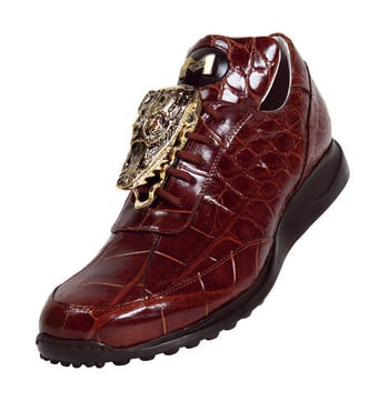 Mauri "Mogul" 8731 Dark Rust Genuine All-Over Alligator Sneakers With Big Gold Alligator Head On Front