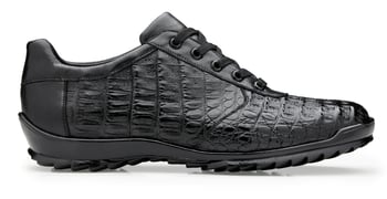 Belvedere Germano Black Hand-Painted Caiman Crocodile & Calfskin Sneakers