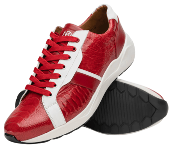 Marco Di Milano Lyon Red/White Genuine Ostrich and Calfskin Men's Fashion Sneakers
