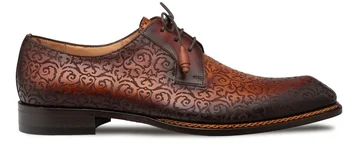 Mezlan Lontani 21039 Cognac Rust Embossed Calfskin Derby Shoes.