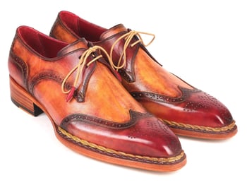 Paul Parkman ''8506-CML'' Red / Camel Genuine Leather Wingtip Derby Shoes