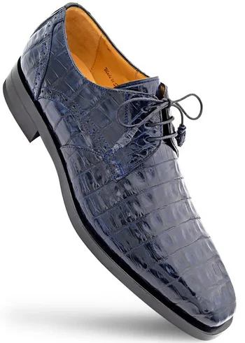 Mezlan "Golfo" Blue Genuine Crocodile Leather Derby Shoes 4967-F.