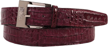 Mauri "0100/35" Ruby Red Genuine Hornback Crocodile Belt With Crocodile Head On The Buckle