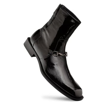 Mezlan Buscemi 21739 Black Hi-Shine Calfskin Zip Square-Toe Ankle Boots