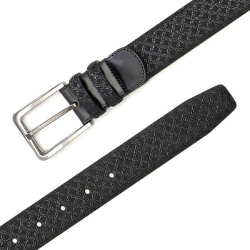 Mezlan Black Genuine Laser-Printed Suede And Calf Trim Leather Belt  AO10359.