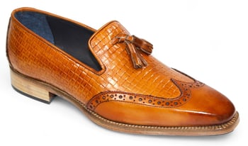 Duca Di Matiste "Cosenza" Cognac Genuine Italian Calf Leather Weave Print Loafers.