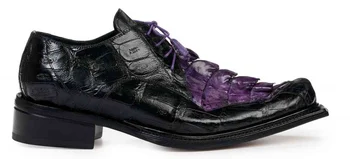 Mauri ''44209'' Violet /Black  Genuine Hornback Tail / Baby Crocodile Hand painted Contemporary Shoes