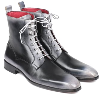 Paul Parkman ''BT535-GRY" Burnished Grey Genuine Hand-Painted Calfskin Leather Lace-Up Boots.