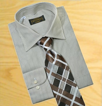 Extrema By Zanetti Italy White / Black / Sand Pinstripes 100% Mercerized Cotton Dress Shirt 6A