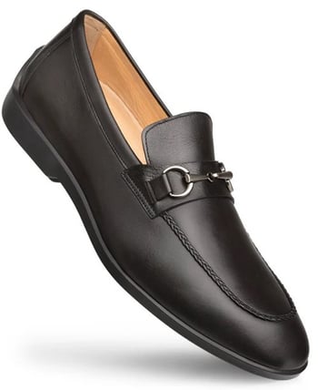 Mezlan Black Genuine Calfskin Leather Apron Ornament Loafer R20268.