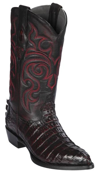 Los Altos Black Cherry Genuine Caiman Tail J Toe Cowboy Boots 990118