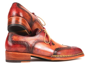 Paul Parkman ''8506-CML'' Red / Camel Genuine Leather Wingtip Derby Shoes