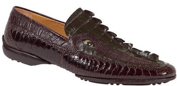 Mauri "Boys Room" 9127 Dark Brown Genuine Hornback Crocodile / Olive Ostrich Loafer Shoes With Hornback Crocodile Tail And Eyes.