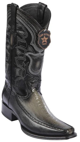 Los Altos  Faded Gray Genuine Ostrich Leg With Deer Sides European Square Toe Cowboy Boots 76F0538