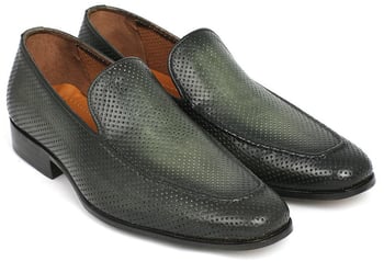 Paul Parkman ''874-GRN'' Green Genuine Perforated Leather Loafers.