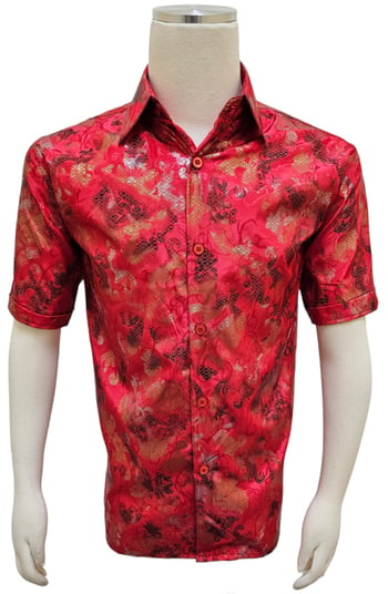 Pronti Red / Metallic Gold / Silver Paisley Short Sleeve Shirt S6658