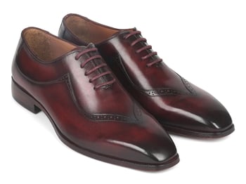 Paul Parkman Dark Bordeaux Genuine Leather Hand-Painted Men's Goodyear Welted Oxford Dress Shoes 35BRD25