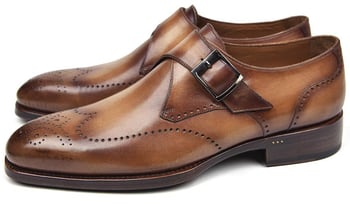 Paul Parkman ''98F54-BRW" Brown / Camel Genuine Leather Monkstrap Wingtip Shoes.