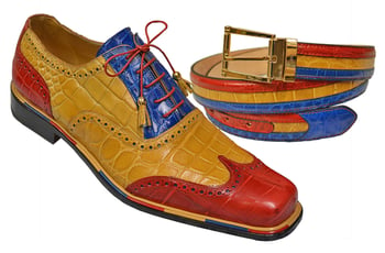 Mauri 2787 Red / Light Rust / Electric Blue Genuine All-Over Alligator Shoes