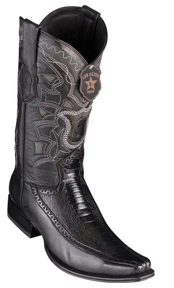 Los Altos Black Genuine Ostrich Leg With Deer Sides European Square Toe Cowboy Boots 76F0505