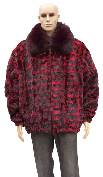 Winter Fur Red Sheared Diamond Mink Jacket With Fox Collar M79R01RD