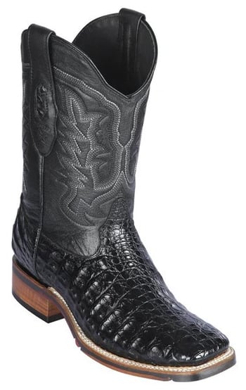 Los Altos Black Genuine Caiman Flank Wide Square Toe Cowboy Boots 826A1805