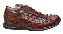 Mauri 8658/1 Ruby Red Genuine Hornback Crocodile / Brushed Off Calf Leather Sneakers