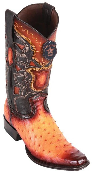 Los Altos Faded Buttercup Genuine Full Quill Ostrich European Square Toe Cowboy Boots 760301