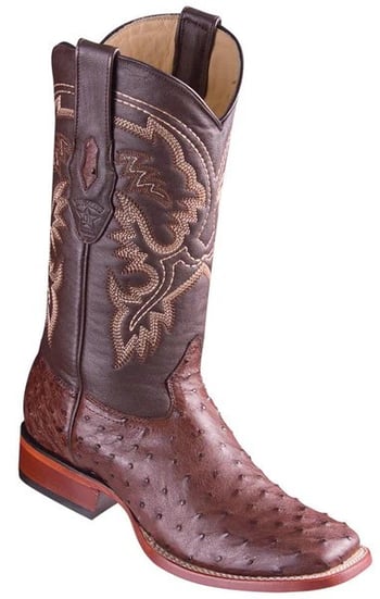 Los Altos Tobacco Genuine Full Quill Ostrich Wide Square Toe Cowboy Boots 8220359