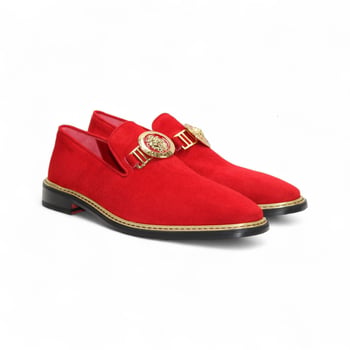 Emilio Franco EF102 Red Suede Gold Hardware Leather Sole Loafer