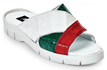 Mauri "Cagnola" 5018 Green / White / Red Genuine Baby Crocodile Sandals.