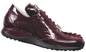 Mauri "Blunt" 8658 Ruby Red Genuine Hornback Crocodile / Brushed Off Calf Leather Sneakers