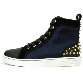 Fiesso FI-2348 Black Blue High-Top Sneaker with Gold Spikes