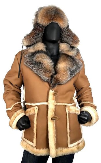 G-Gator Genuine Sheepskin Shearling / Fox Collar Toggled Parka Coat 4950.