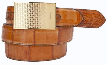 Mauri "100/35" Cognac Genuine Eel / Crocodile Flanks Hand-Painted Belt