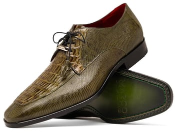 Marco Di Milano "Merida" Green Olive Genuine Caiman And Lizard Derby Shoes.