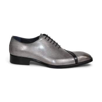 Duca Di Matiste "Torre" Grey/Black Genuine Italian Calf Leather Lace-Up Dress Shoes.