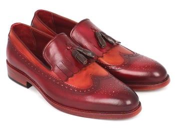 Paul Parkman ''KT64CB'' Tobacco / Bordeaux Genuine Leather Tassel Loafer .