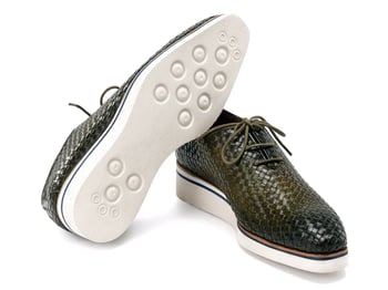 Paul Parkman 182-WVN-GRN Green Genuine Woven Leather Smart Casual Oxford Shoes